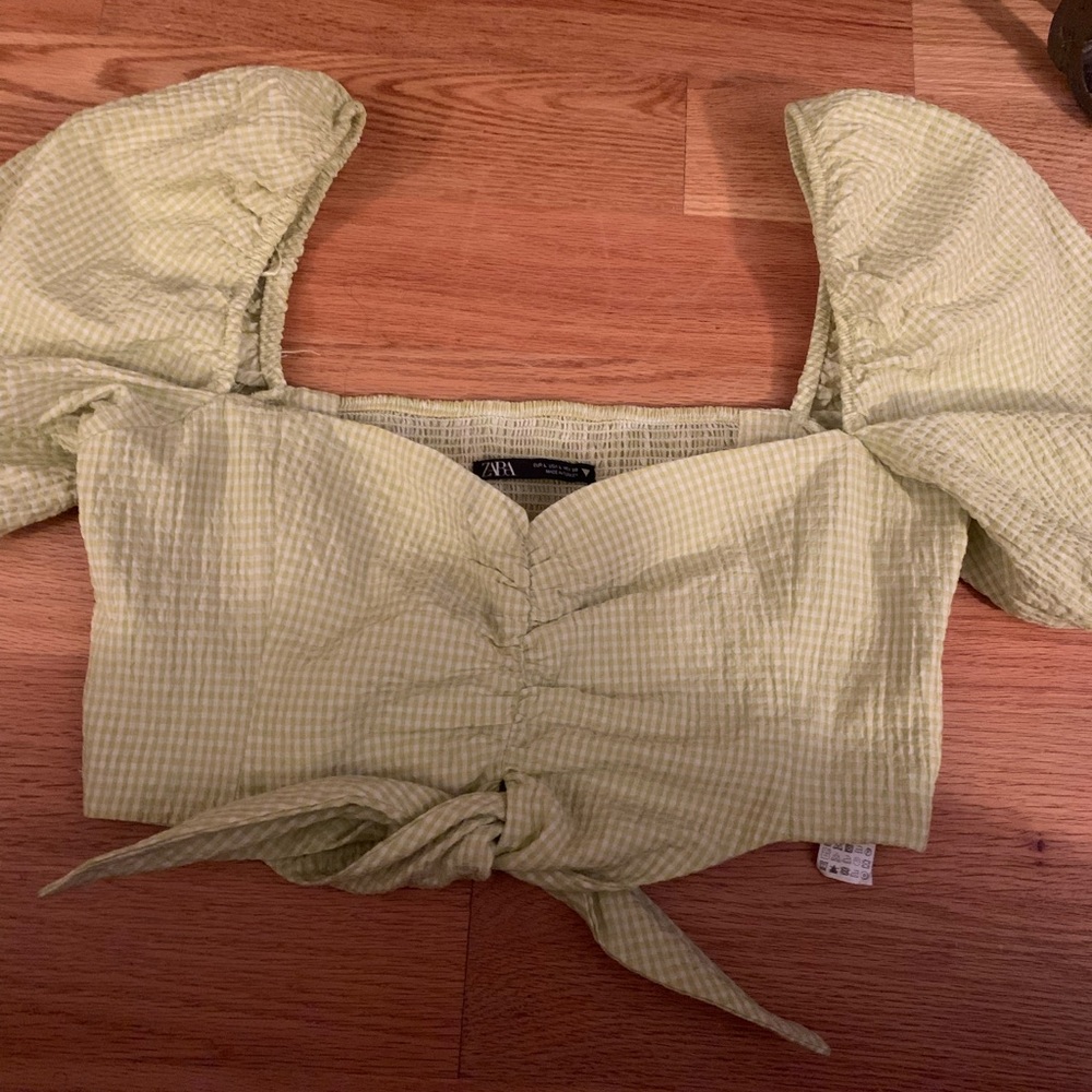 Zara green and white gingham top